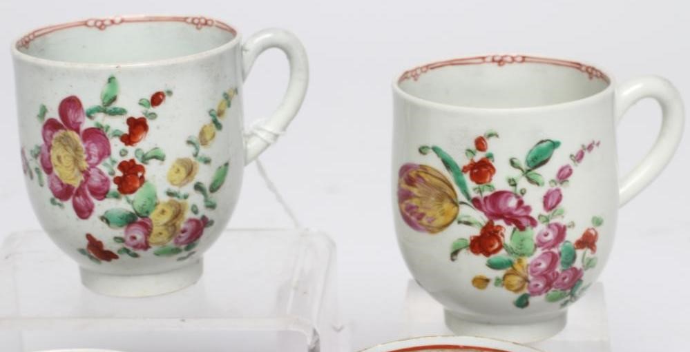 FOUR LIVERPOOL PORCELAIN POLYCHROME PAINTED CUPS Image