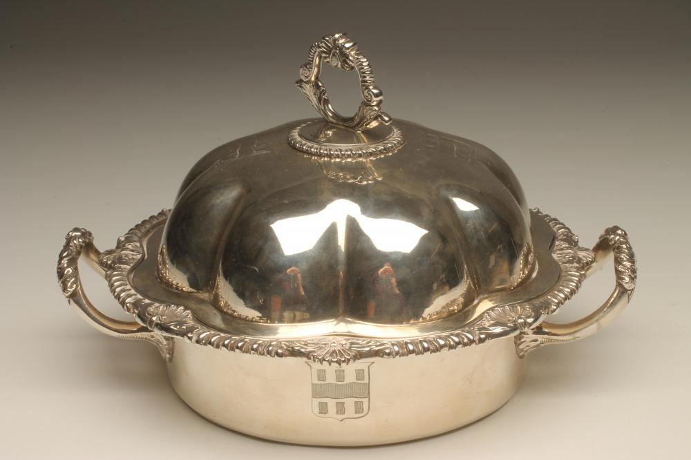 A SILVER MUFFIN DISH AND COVER Image