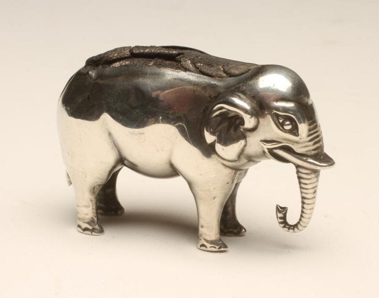 AN EDWARDIAN NOVELTY SILVER ELEPHANT PIN CUSHION Image