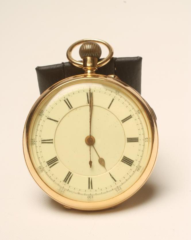 AN EDWARDIAN 18CT GOLD TOP WIND CHRONOGRAPH Image