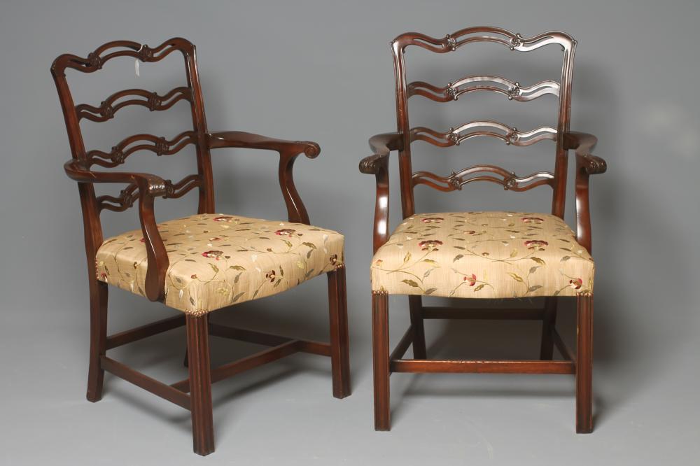 A PAIR OF GEORGIAN STYLE MAHOGANY AND LADDER BACK ELBOW CHAIRS Image