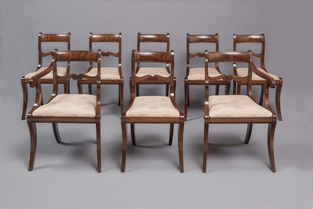 A SET OF EIGHT REGENCY MAHOGANY DINING CHAIRS including two elbow chairs Image