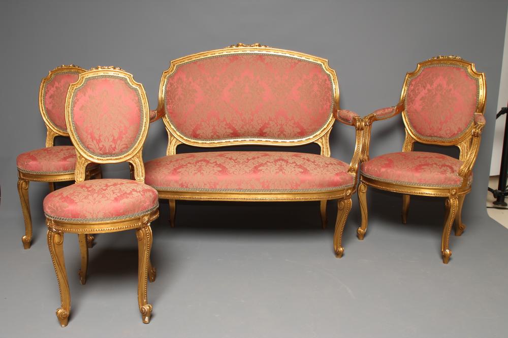 A LOUIS XV STYLE GILT WOOD AND GESSO PART SALON SUITE Image