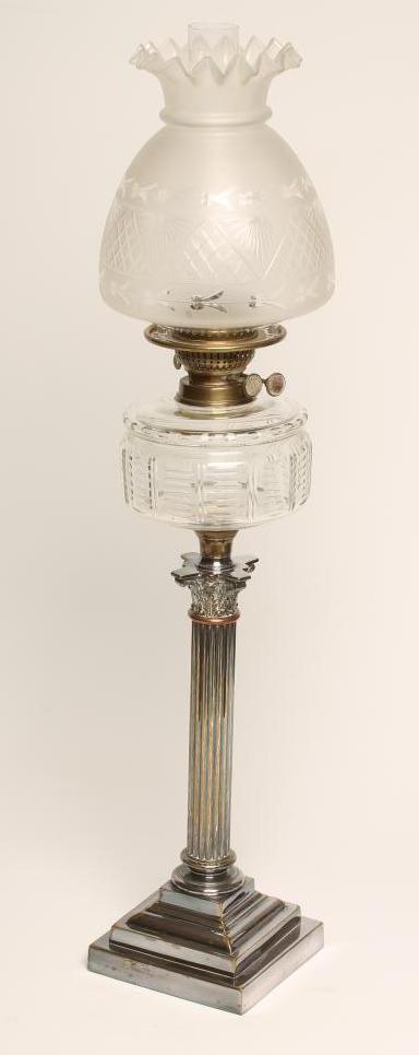 A LATE VICTORIAN PLATED ON COPPER AND BRASS OIL LAMP Image