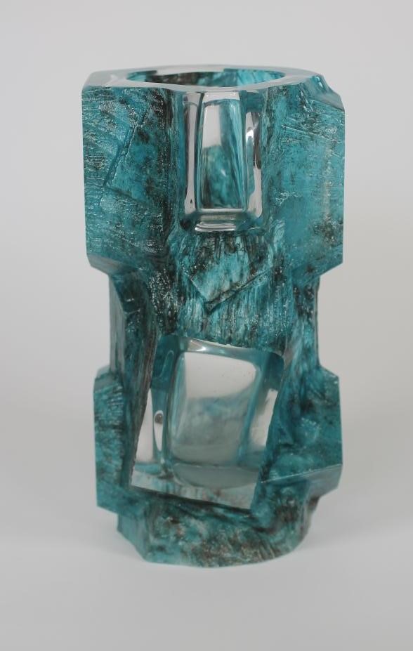 A DAUM TURQUOISE OVERLAY GLASS VASE Image