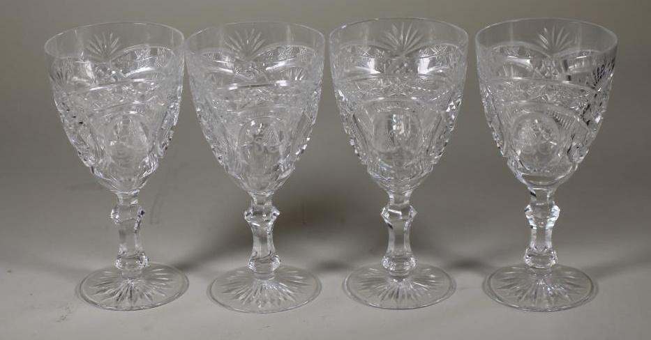 A SET OF FOUR LATE VICTORIAN "BRILLIANT CUT" GLASS GOBLETS Image
