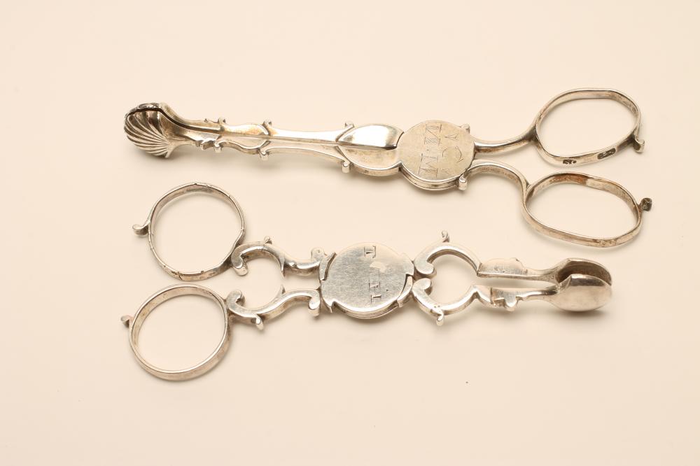 TWO PAIRS OF GEORGE III SCISSOR ACTION SILVER SUGAR NIPS Image