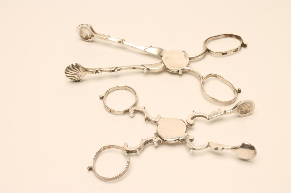 TWO PAIRS OF GEORGE III SCISSOR ACTION SILVER SUGAR NIPS Image