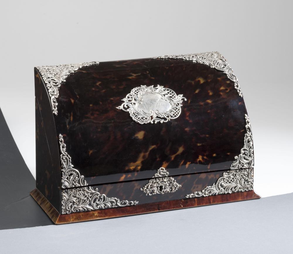 A LATE VICTORIAN SILVER MOUNTED TORTOISESHELL CORRESPONDENCE BOX Image