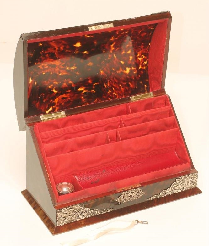 A LATE VICTORIAN SILVER MOUNTED TORTOISESHELL CORRESPONDENCE BOX Image