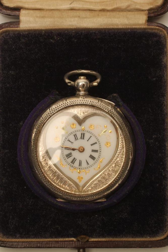 A LADY'S SILVER CASED KEY WIND FOB WATCH Image