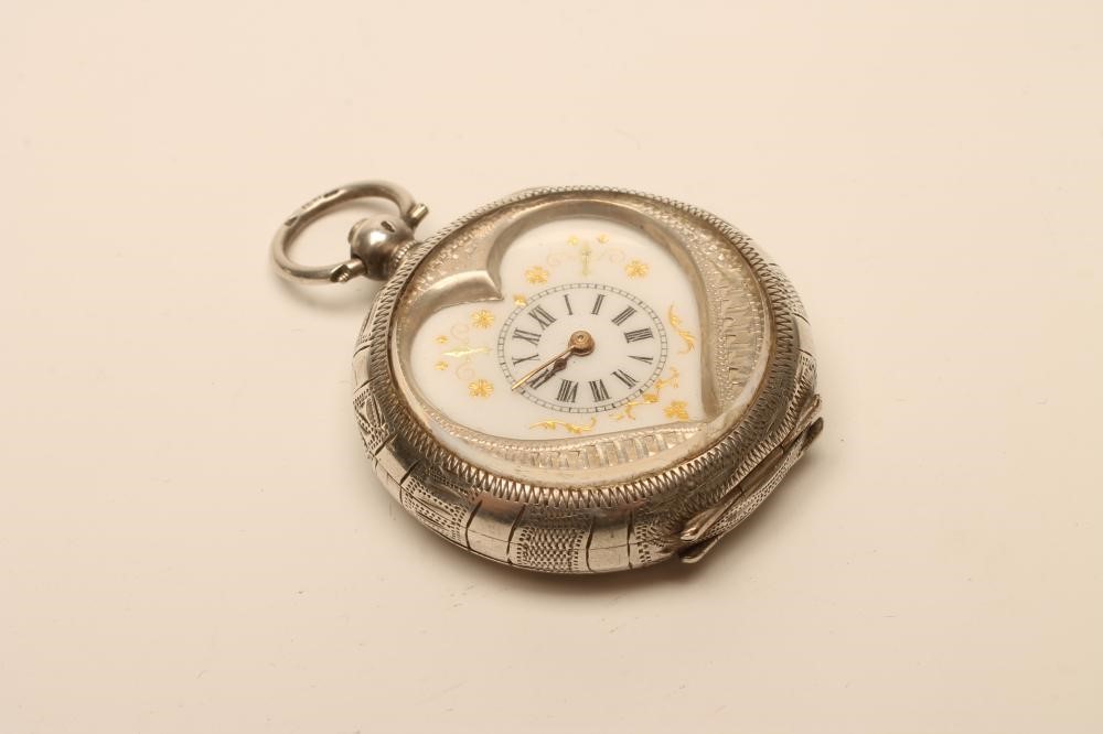 A LADY'S SILVER CASED KEY WIND FOB WATCH Image
