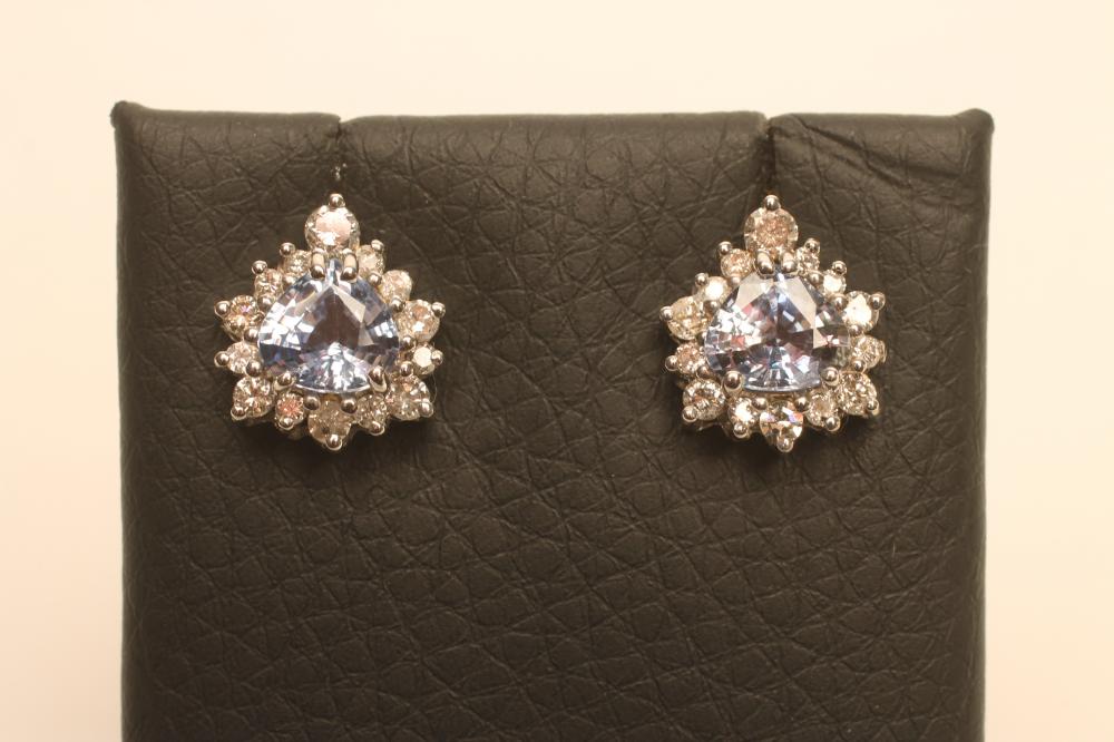 A PAIR OF PINK SAPPHIRE AND DIAMOND EAR STUDS Image