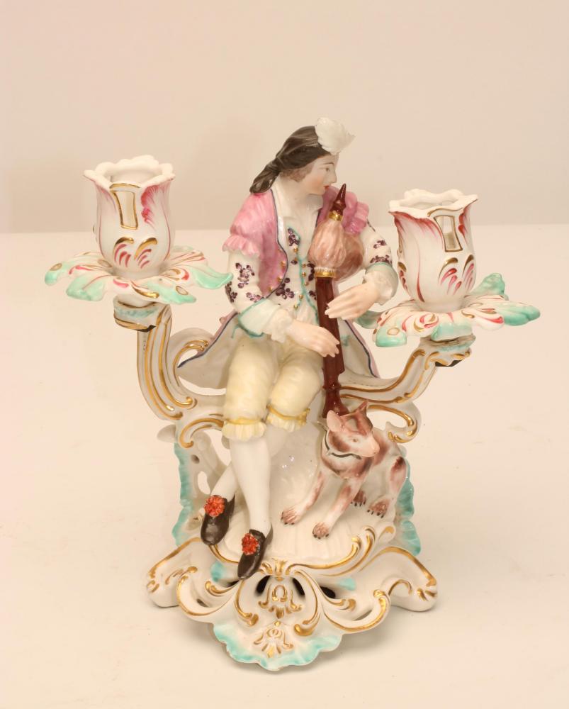 A DERBY PORCELAIN FIGURAL TWO BRANCH CANDELABRUM Image