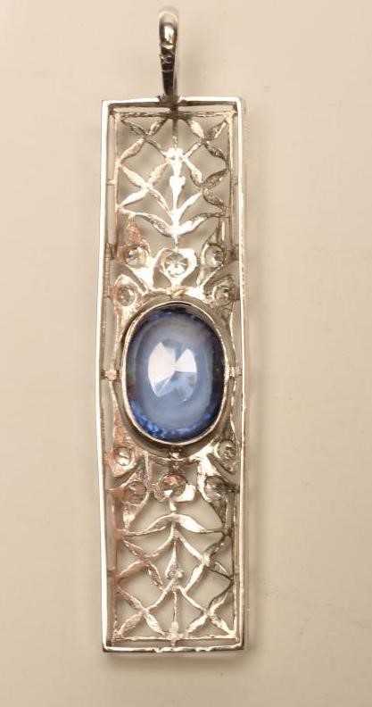 A SAPPHIRE AND DIAMOND PENDANT Image