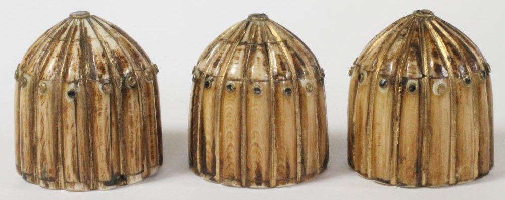THREE MUGHAL IVORY GAMING COUNTERS Image