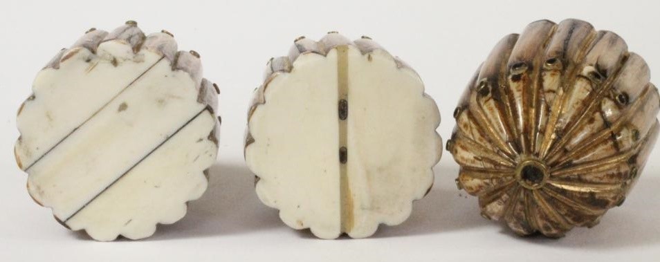 THREE MUGHAL IVORY GAMING COUNTERS Image