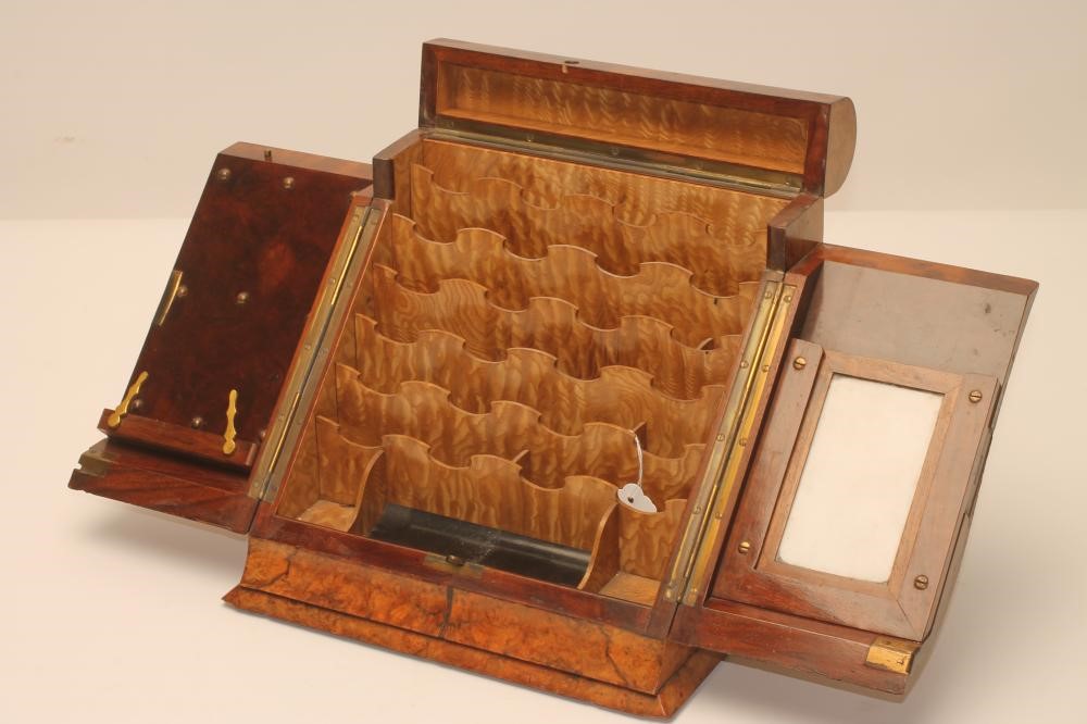 A VICTORIAN BURR WALNUT FOLDING STATIONERY BOX of oblong form Image
