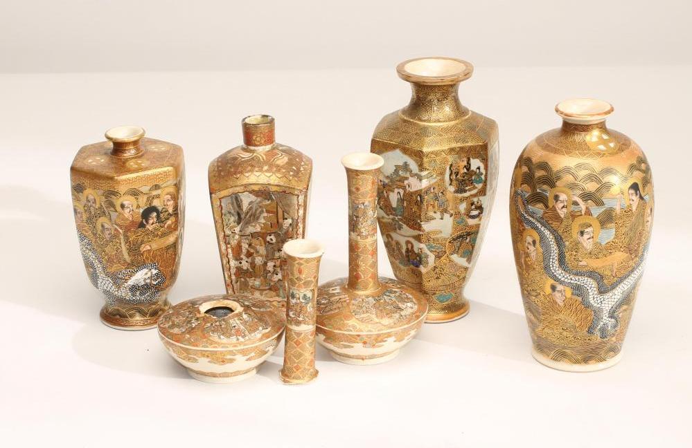 A COLLECTION OF SATSUMA EARTHENWARE VASES Image
