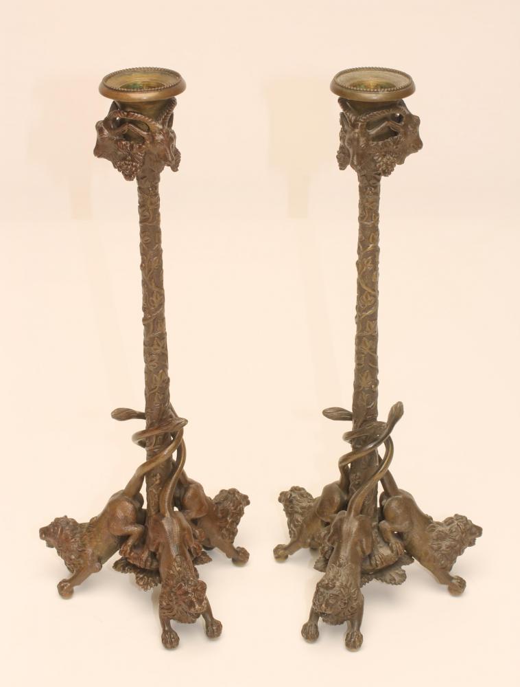 A PAIR OF BRONZE GRAND TOUR TYPE CANDLESTICKS Image