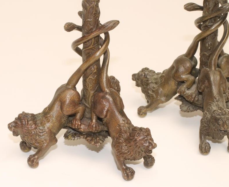 A PAIR OF BRONZE GRAND TOUR TYPE CANDLESTICKS Image