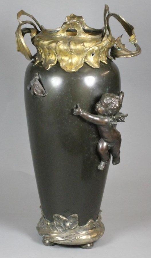 A FRENCH BRONZED METAL GARNITURE VASE Image