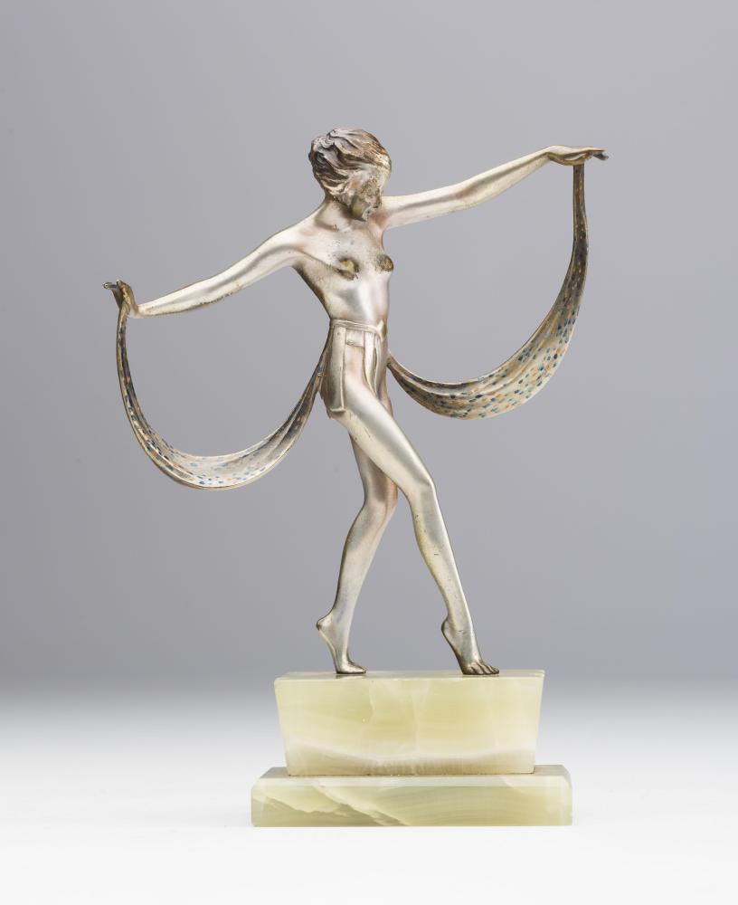JOSEF LORENZL (AUSTRIAN 1892-1950) A small art deco silvered and cold painted bronzed figure as a Image