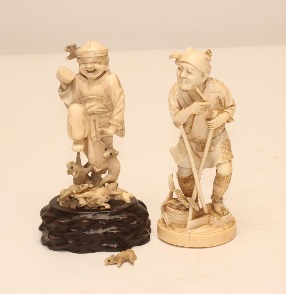 TWO JAPANESE ONE PIECE IVORY OKIMONO Image