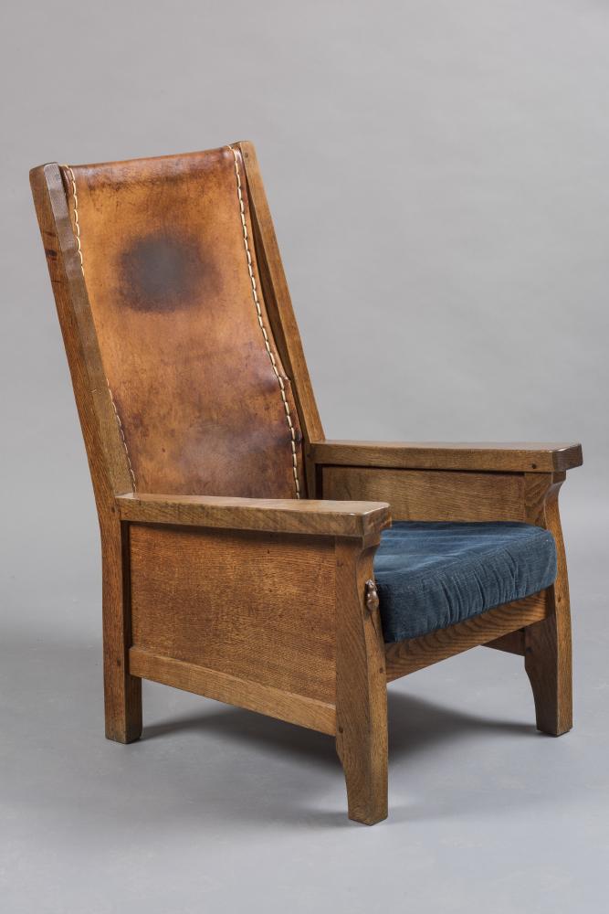 A ROBERT THOMPSON ADZED OAK SMOKING CHAIR Image