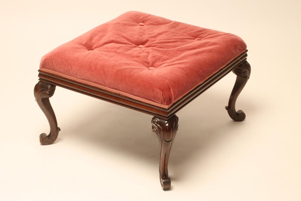 A ROSEWOOD AND MAHOGANY FRAMED DRESSING STOOL of square form Image