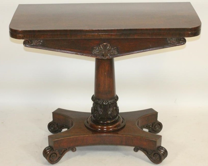 A WILLIAM IV ROSEWOOD FOLDING CARD TABLE of rounded oblong form Image