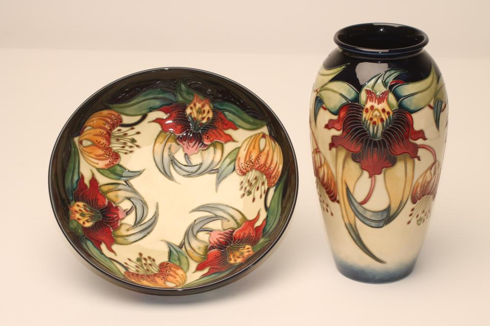 A MOORCROFT POTTERY BOWL AND VASE Image