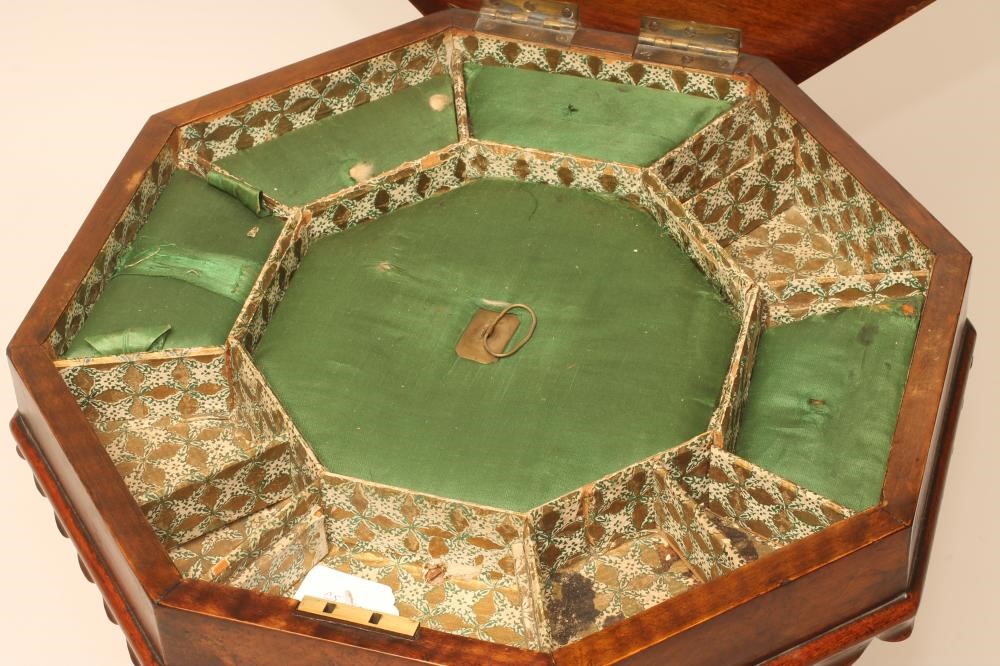 A VICTORIAN WALNUT SEWING TABLE of octagonal form Image