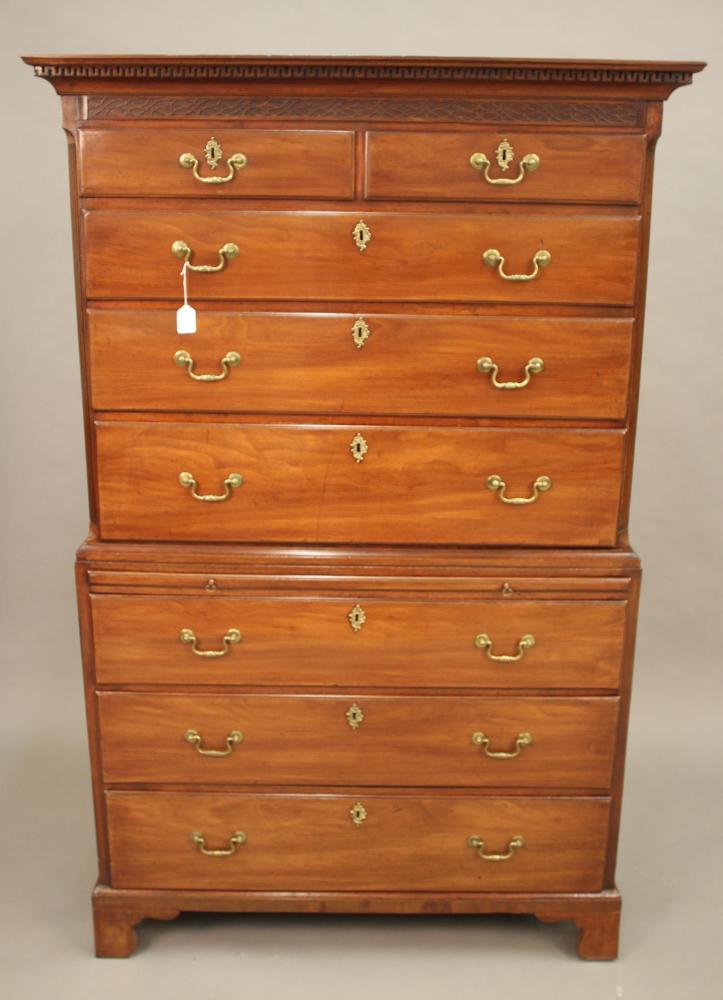 A GEORGIAN MAHOGANY AND OAK CHEST ON CHEST Image