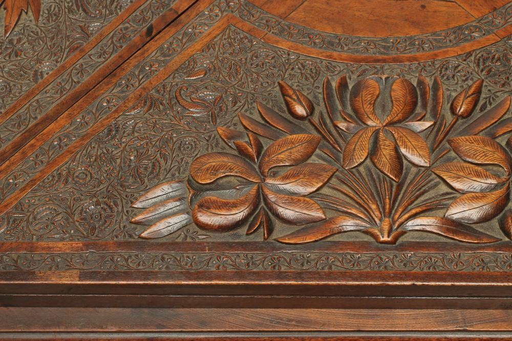 AN ANGLO INDIAN CARVED HARDWOOD ENVELOPE CARD TABLE Image