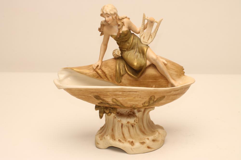 AN ART NOUVEAU ROYAL DUX BISQUE PORCELAIN FIGURAL CENTREPIECE Image