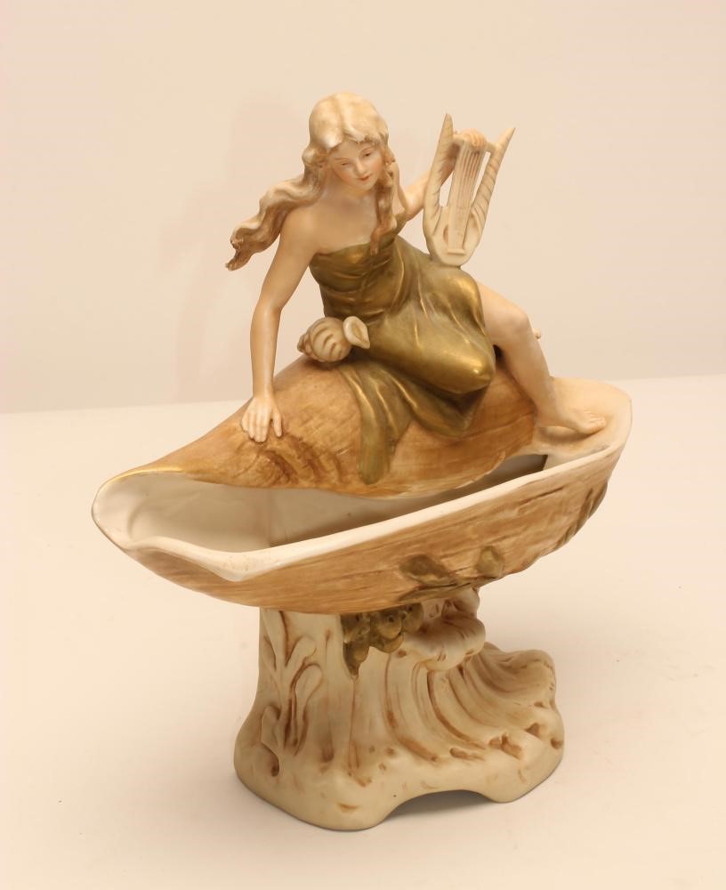 AN ART NOUVEAU ROYAL DUX BISQUE PORCELAIN FIGURAL CENTREPIECE Image