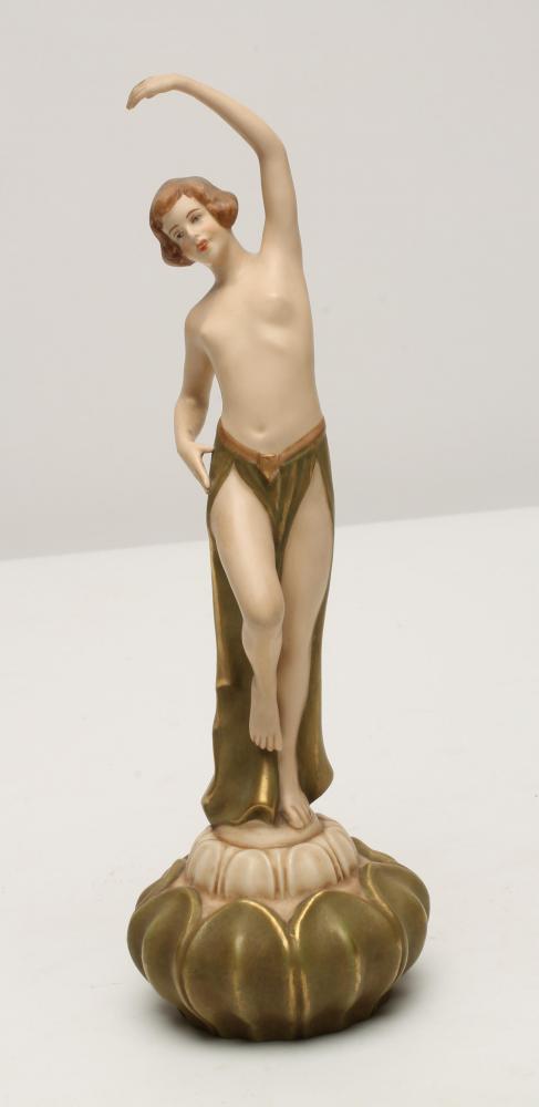 AN ART DECO ROYAL DUX BISQUE PORCELAIN FIGURE Image