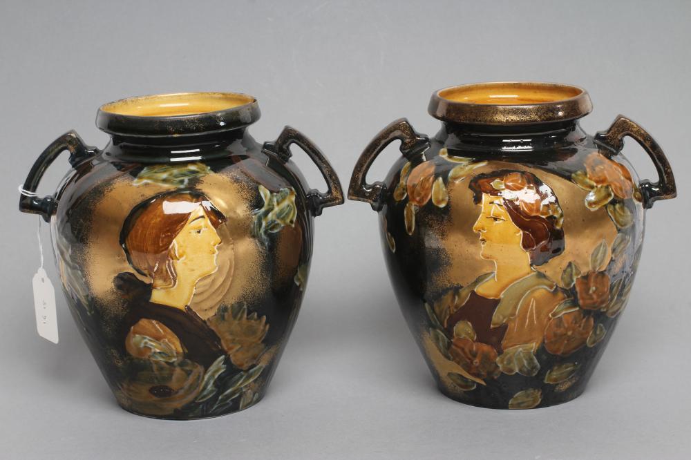 A PAIR OF THOMAS FORESTER & SONS POTTERY ART NOUVEAU "REMBRANDT" WARE VASES Image
