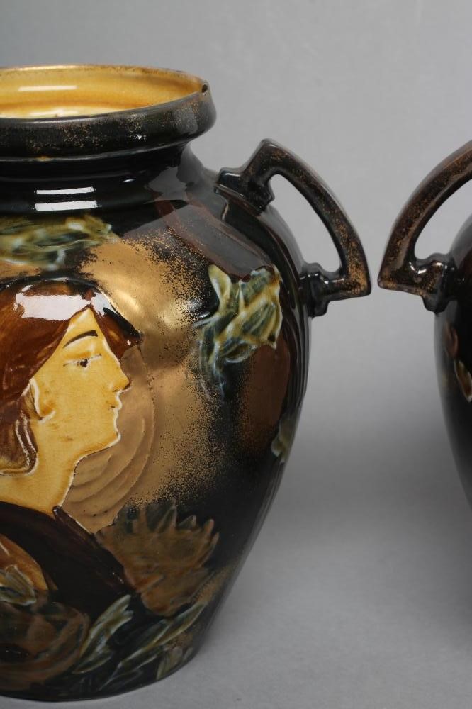 A PAIR OF THOMAS FORESTER & SONS POTTERY ART NOUVEAU "REMBRANDT" WARE VASES Image