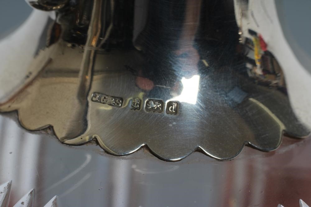 AN EDWARDIAN SILVER MOUNTED CLEAR GLASS CLARET JUG Image