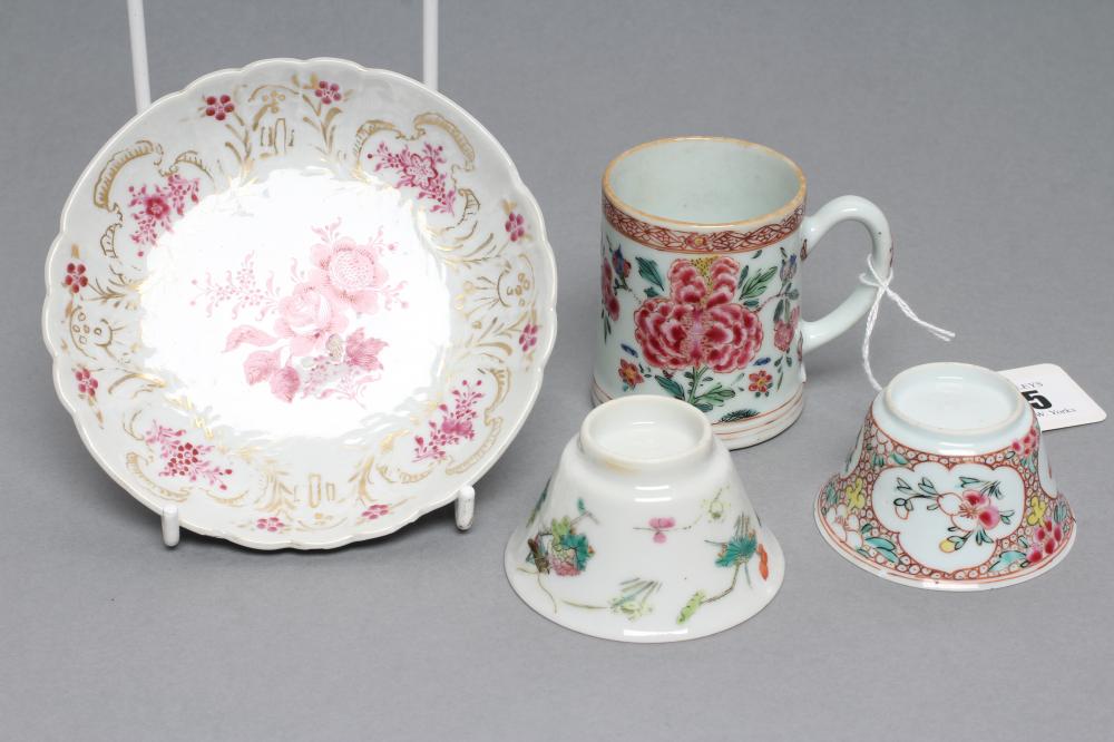 A COLLECTION OF CHINESE PORCELAIN comprising a small mug painted in famille rose enamels with peony Image