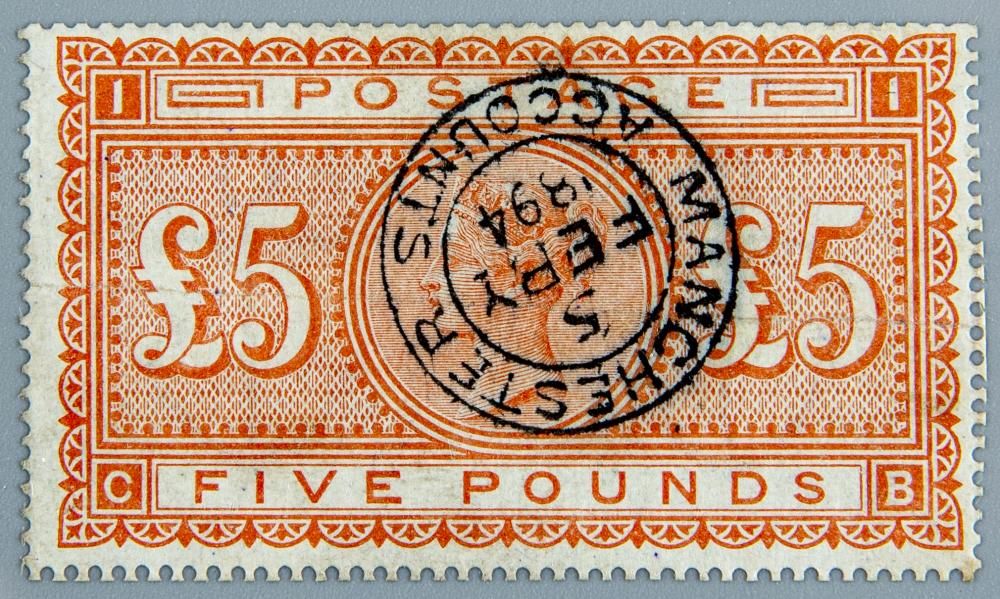 AN 1882 £5 ORANGE superb "Manchester Accounts" stamp Image
