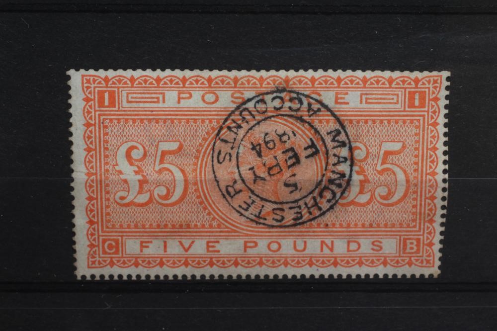 AN 1882 £5 ORANGE superb "Manchester Accounts" stamp Image