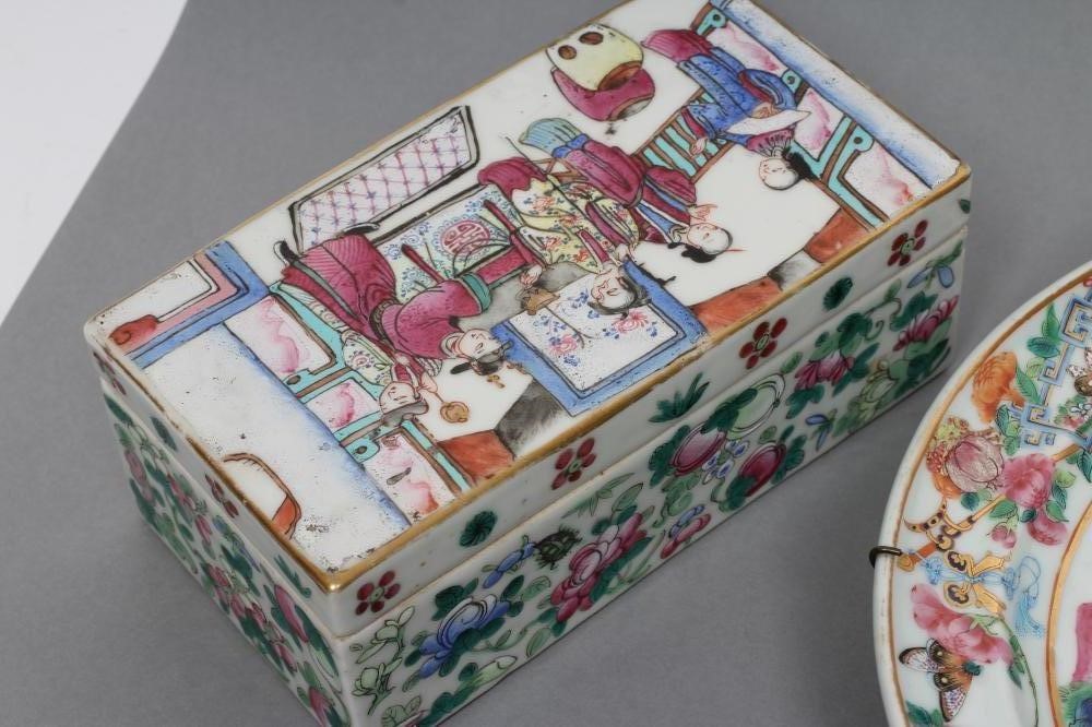 A CANTONESE PORCELAIN WARMING DISH of circular form with two small spouts Image