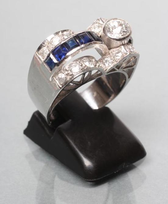 AN ART DECO SAPPHIRE AND DIAMOND COCKTAIL RING Image