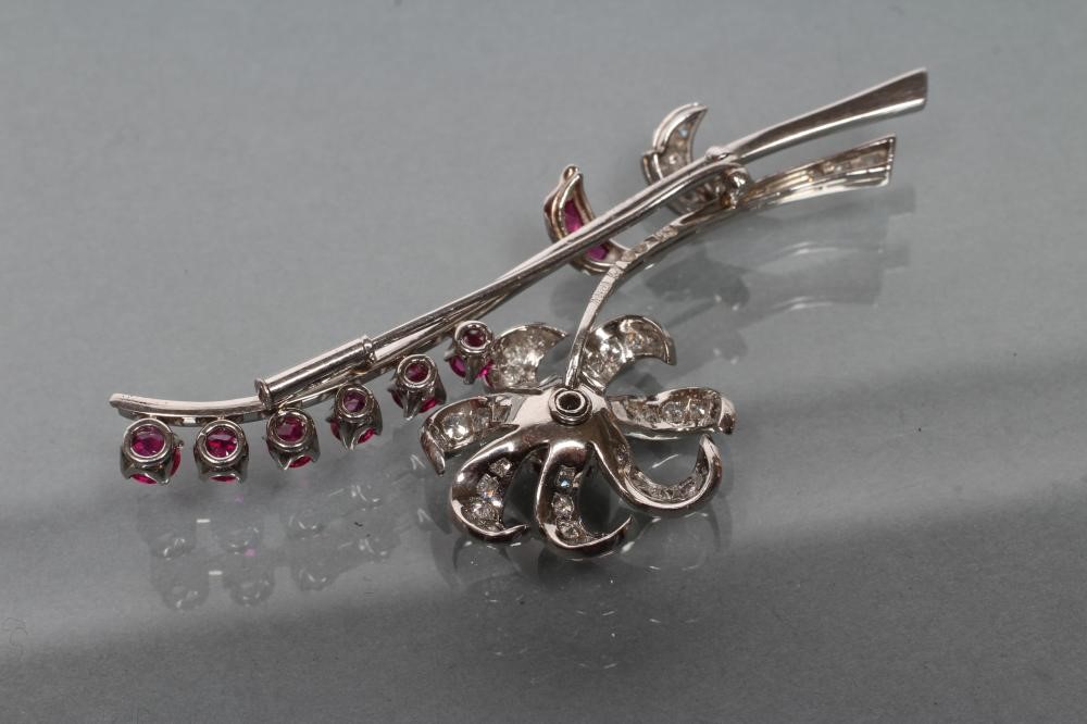 A RUBY AND DIAMOND SPRAY BROOCH Image
