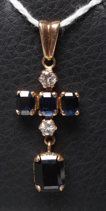 A SAPPHIRE AND DIAMOND DROP PENDANT Image