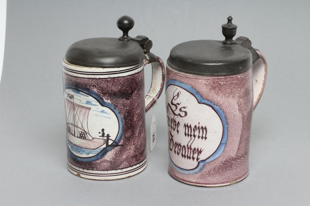 TWO GERMAN FAIENCE STEINS Image