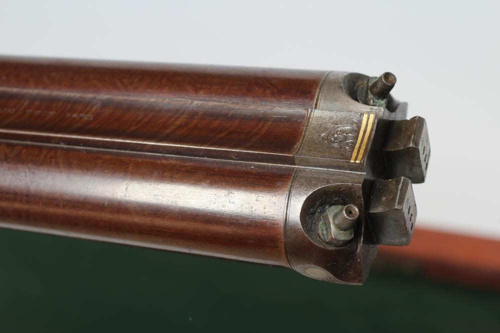 A THOMAS HILL OF DUNSE 14 BORE DOUBLE BARRELLED PERCUSSION SHOTGUN Image